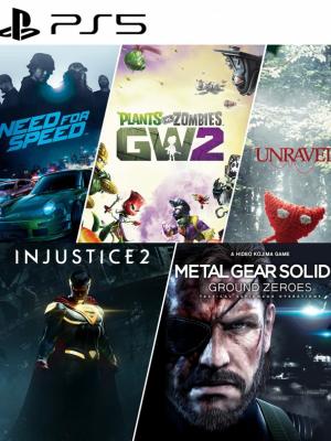 5 JUEGOS EN 1 Injustice 2 mas Metal Gear Solid V ground Zeroes mas Need for Speed mas Plants of Zombies GW2 mas Unravel PS5